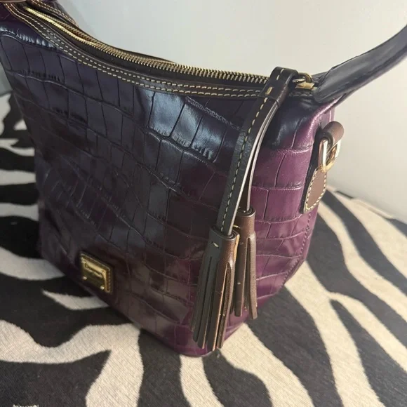 Dooney & Bourke Plum Croc-Embossed Shoulder Bag - Picture 4 of 15